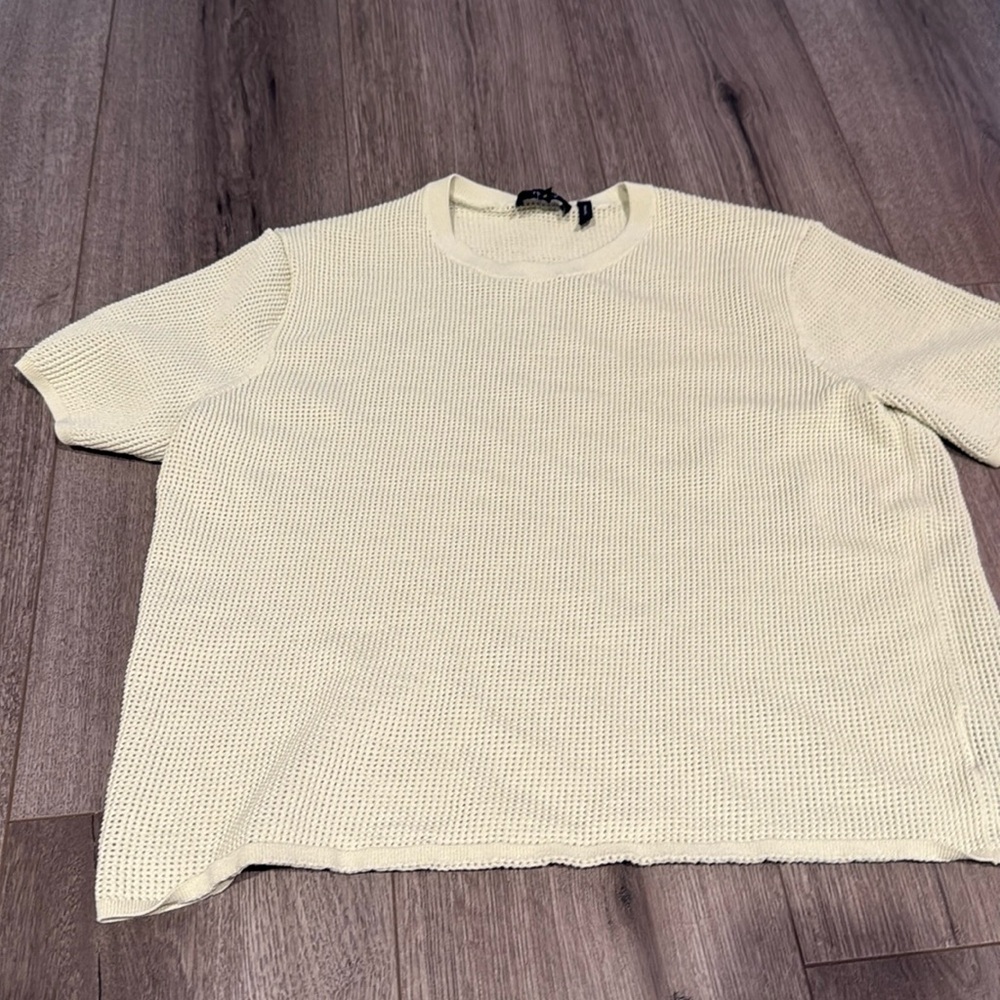 THEORY WOMENS SHEEN WAFFLE TOP LIME GREEN SIZE MEDIUM